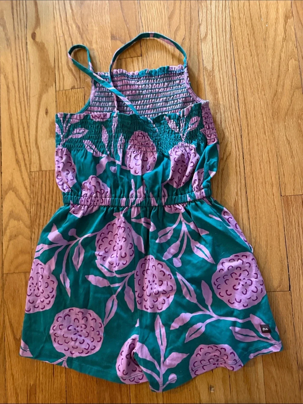 Tea Collection sz 10 Kids Teal & Lilac Floral Romper like new great condition
